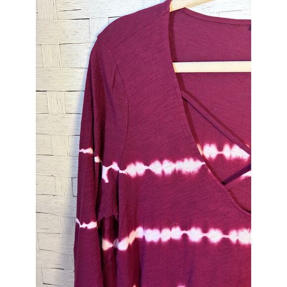Torrid women’s V-neck long sleeve T-shirt tie-dye burgundy casual plus size ￼ - Picture 3 of 8